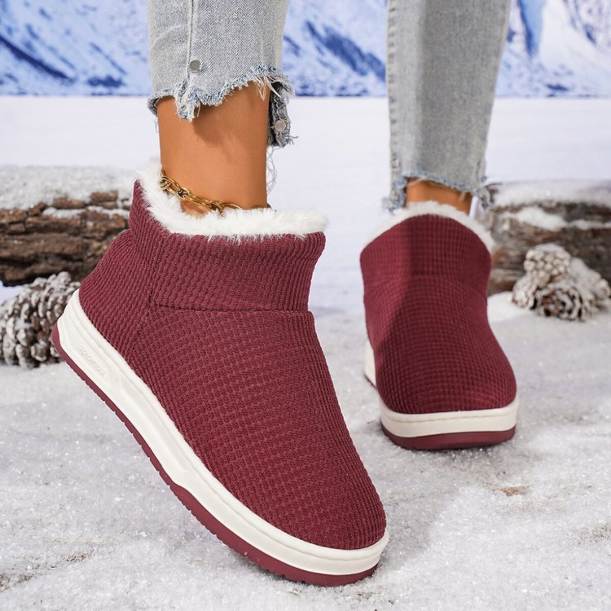 Cozy Knit Ankle Boots with Plush Lining