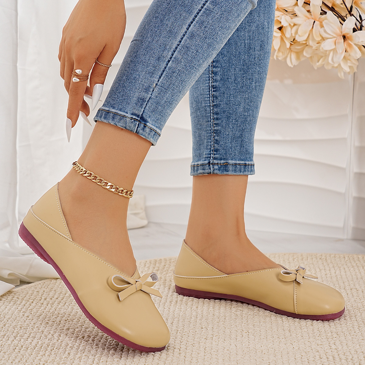 Bow Round Toe Flats Slip-Ons