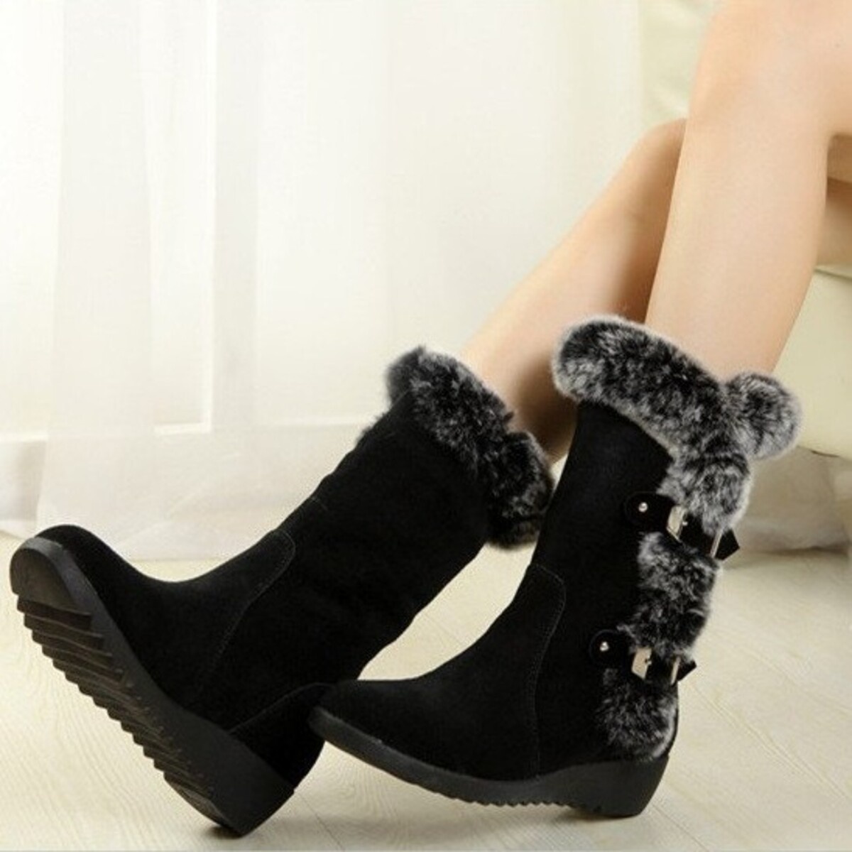 Fur Trim Round Toe Boots