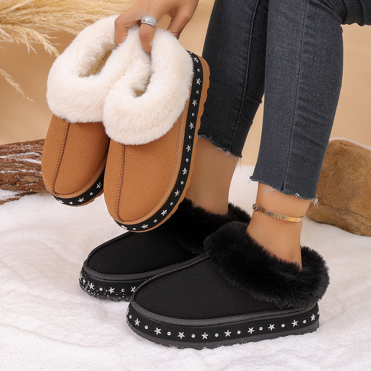 Faux Fur Lined Platform Ankle Boots