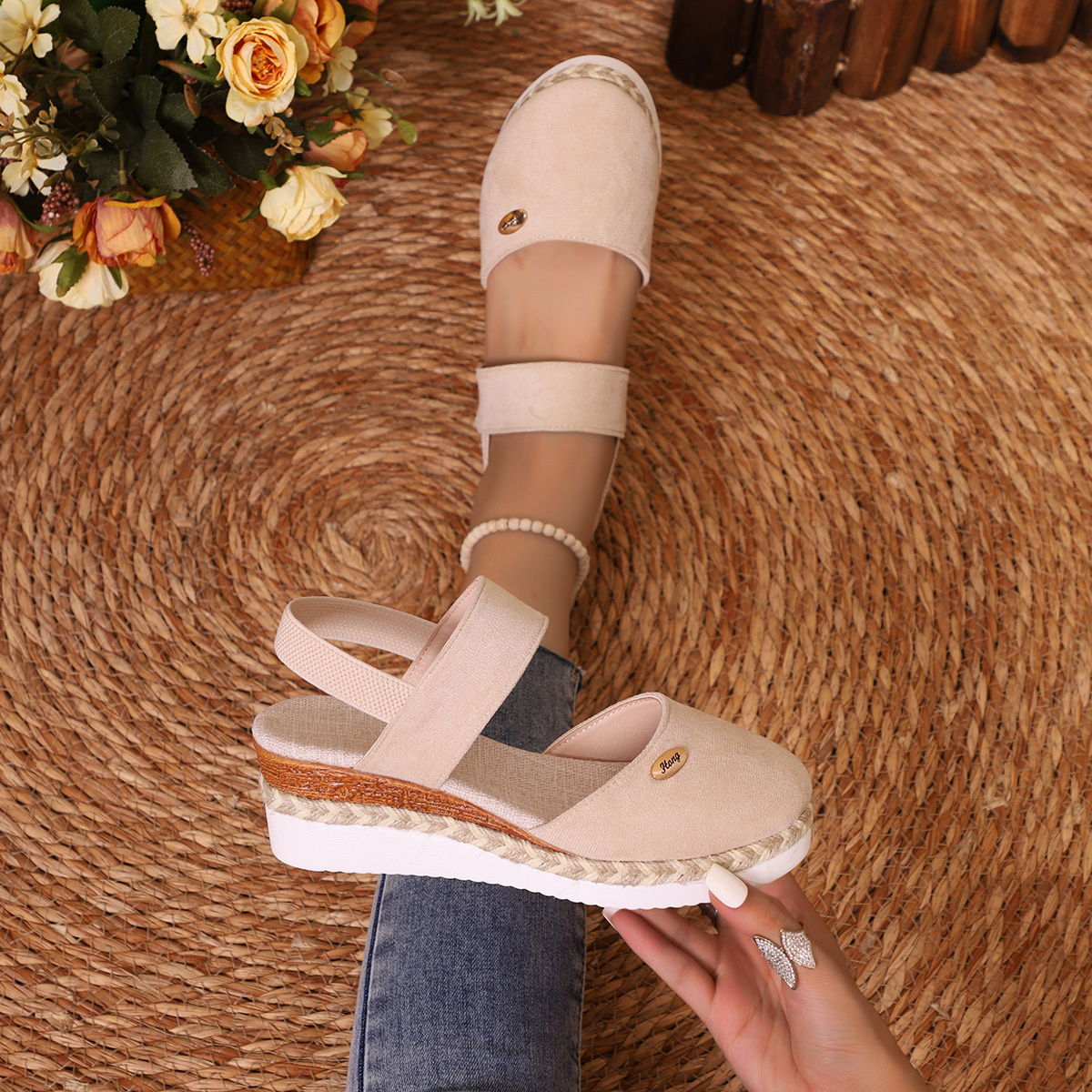 Espadrille Wedge Sandals with Ankle Strap