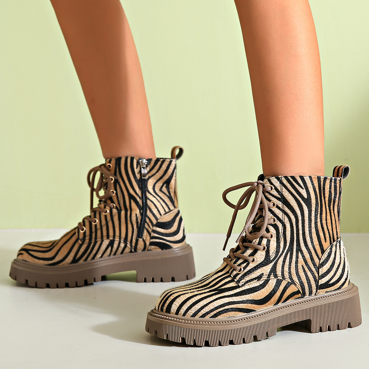 Animal Print Lace-Up Ankle Boots