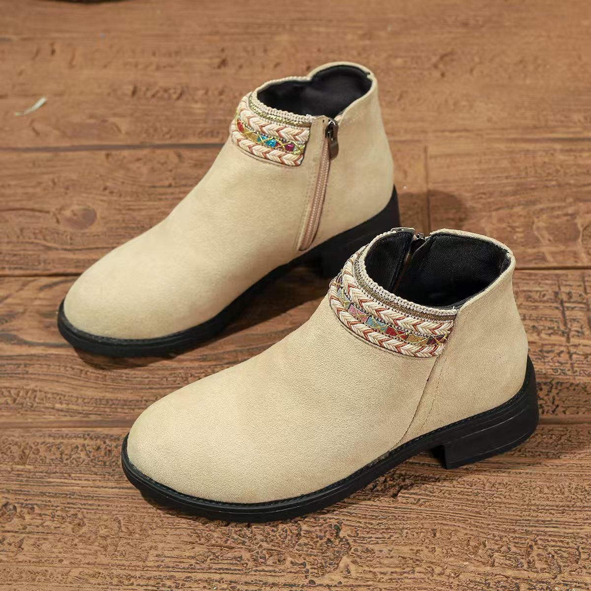 Side Zip Block Heel Boots