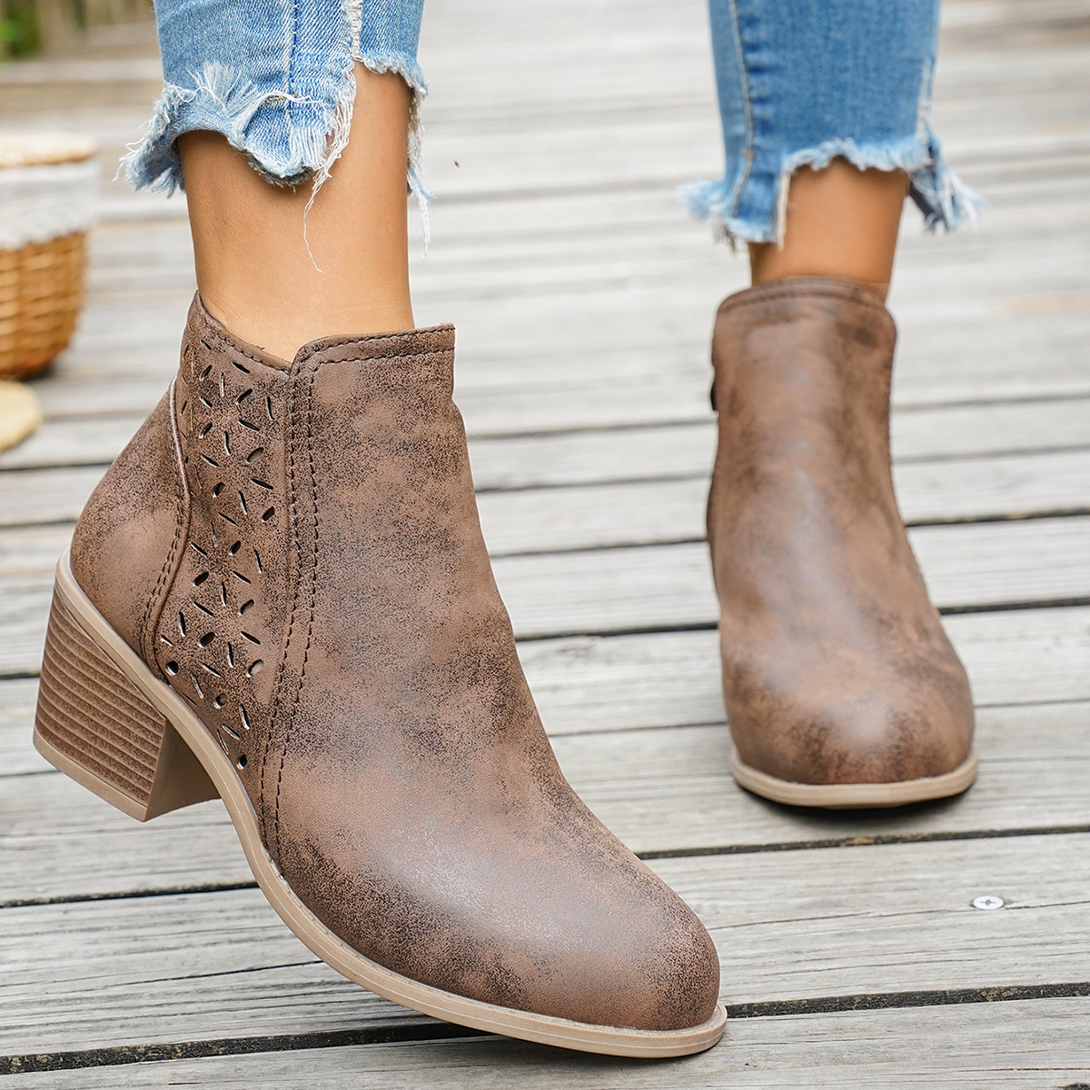Round Toe Block Heels Boots