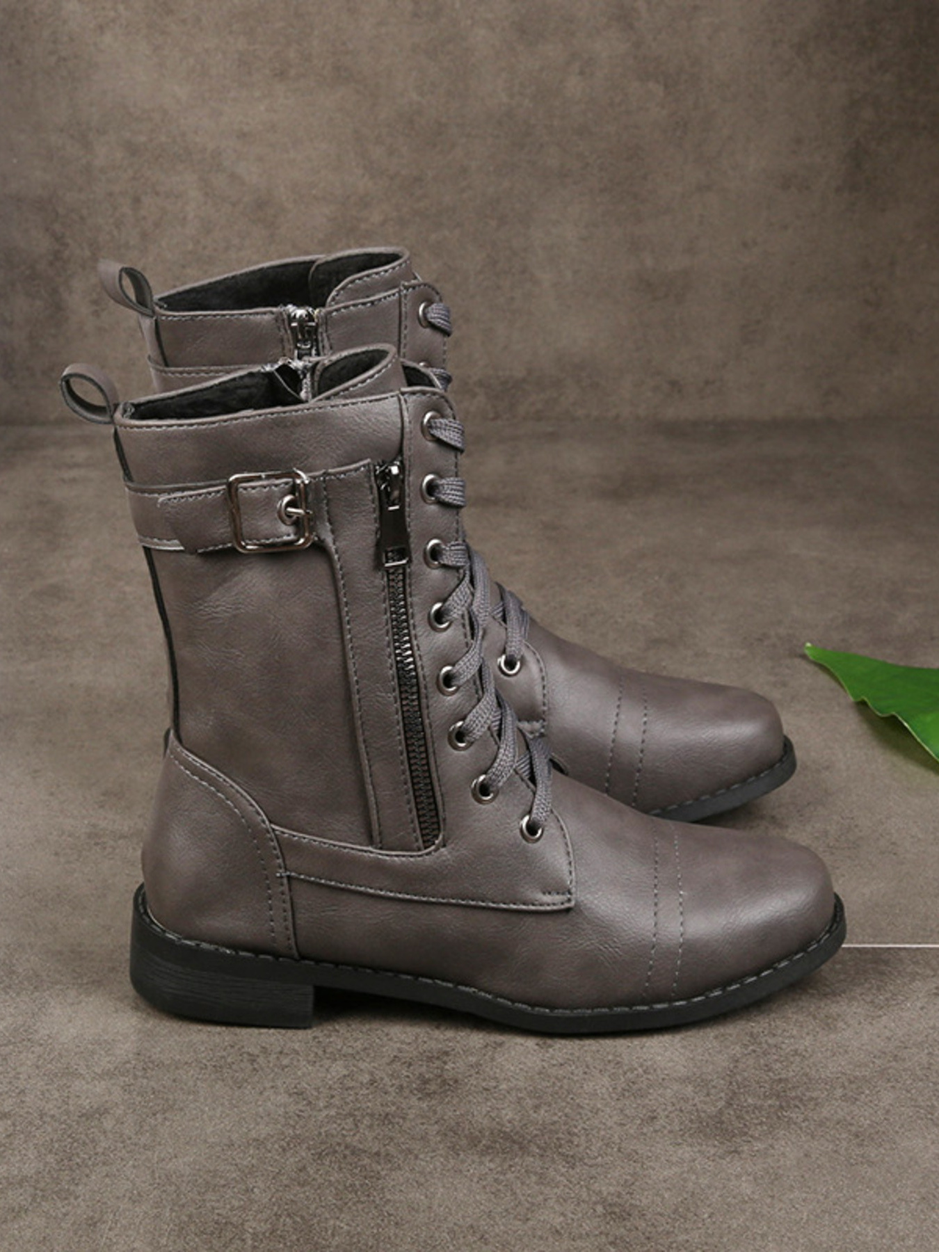 Lace-Up Buckle Detail Boots