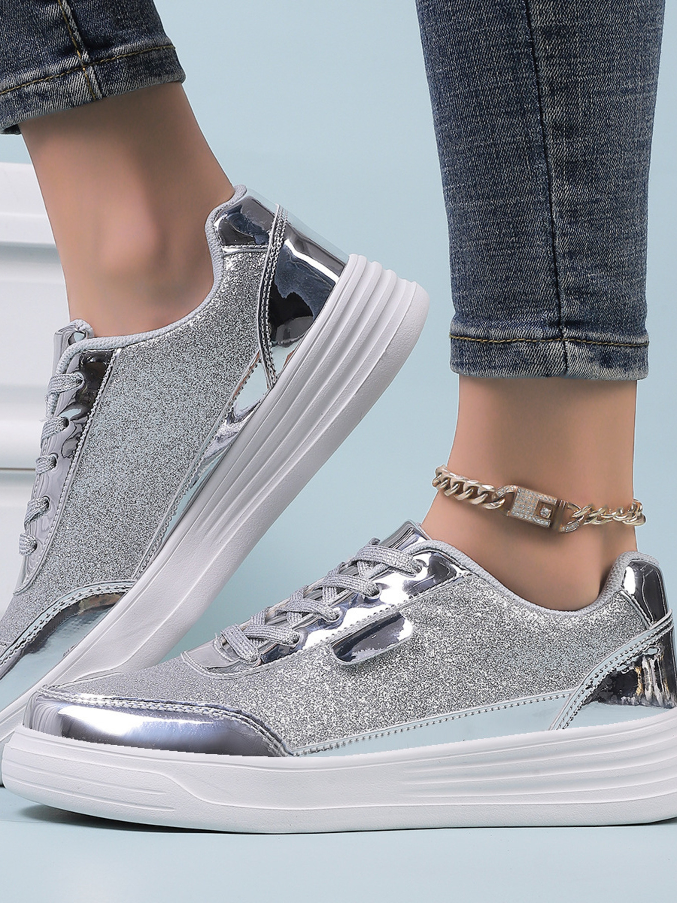 Glitter Metallic Platform Sneakers
