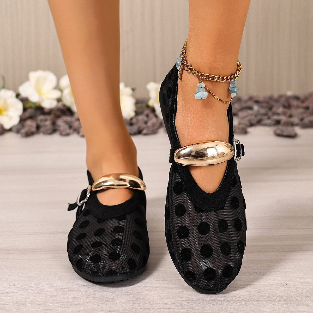 Polka Dot Mesh Slip-Ons