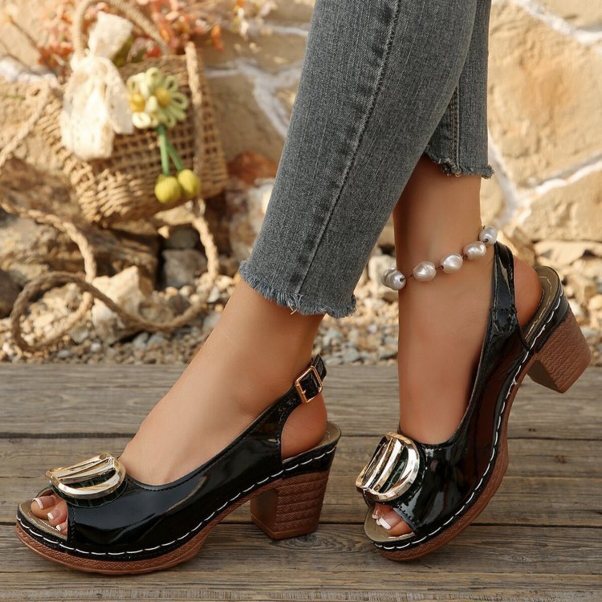 Peep Toe Block Heels Sandals