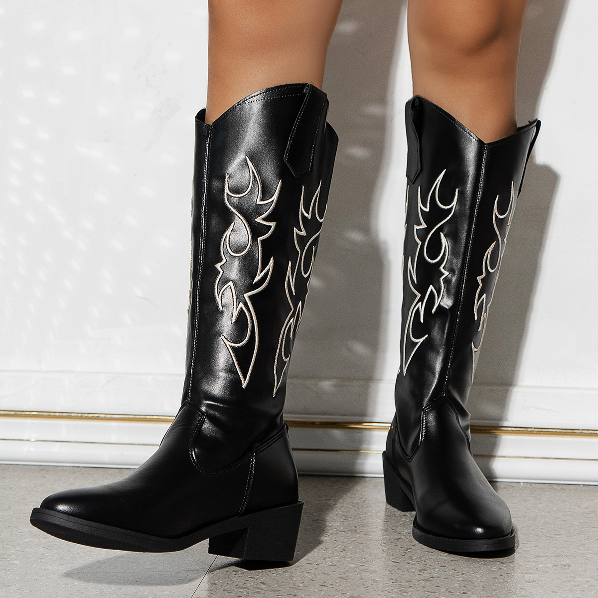 Point Toe Block Heels Boots