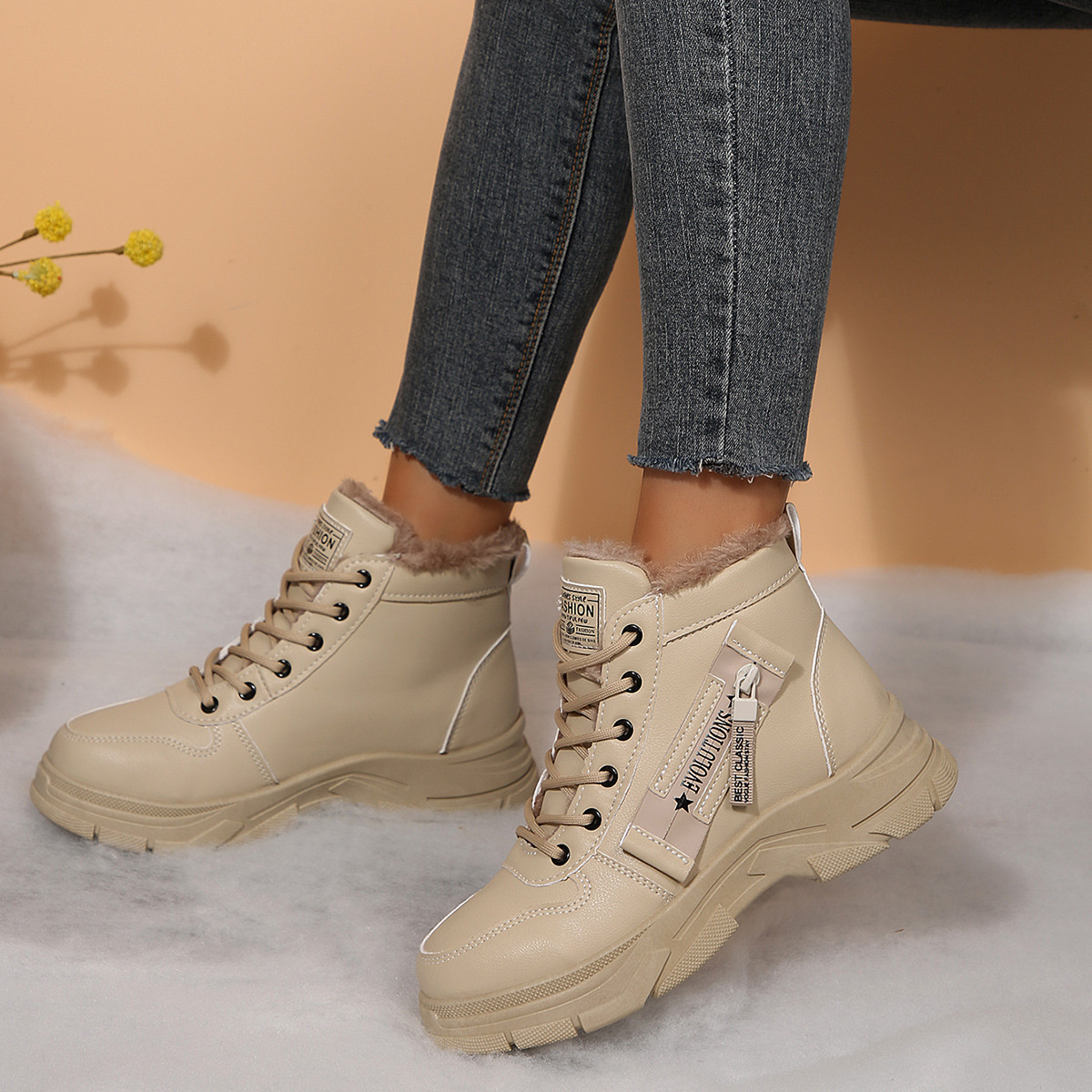 Premium Lace-Up Combat Boots with Fleece Line