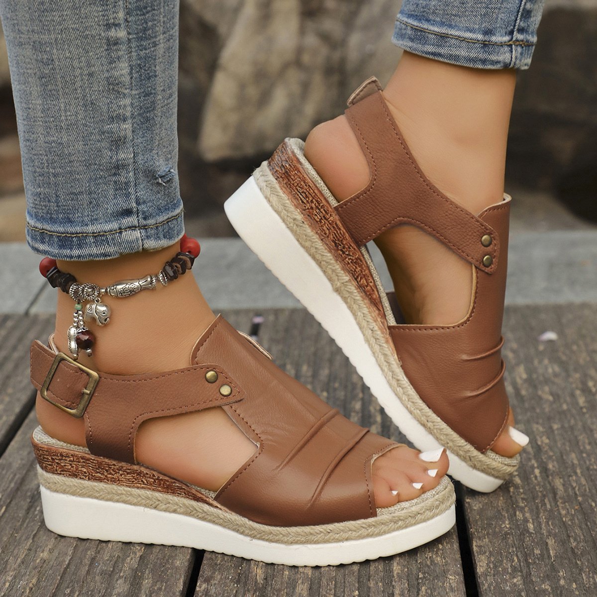 Peep Toe Wedge Sandals