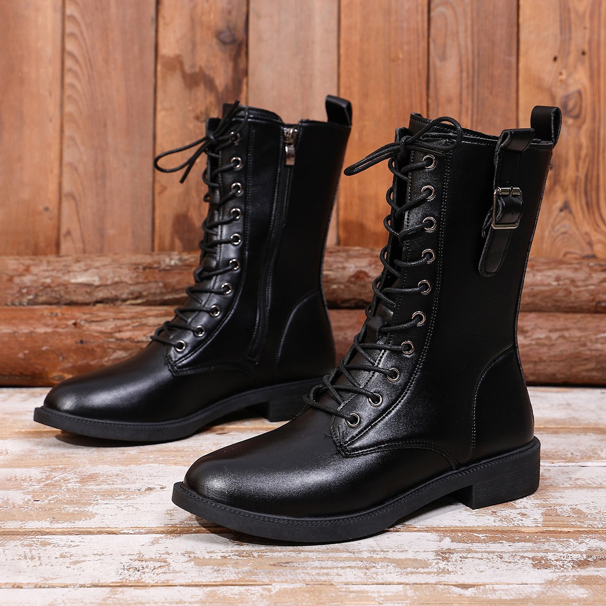 Round Toe Lace Up Boots