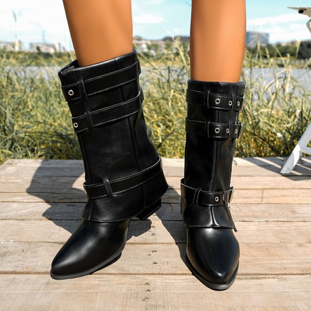 Point Toe Block Heels Boots