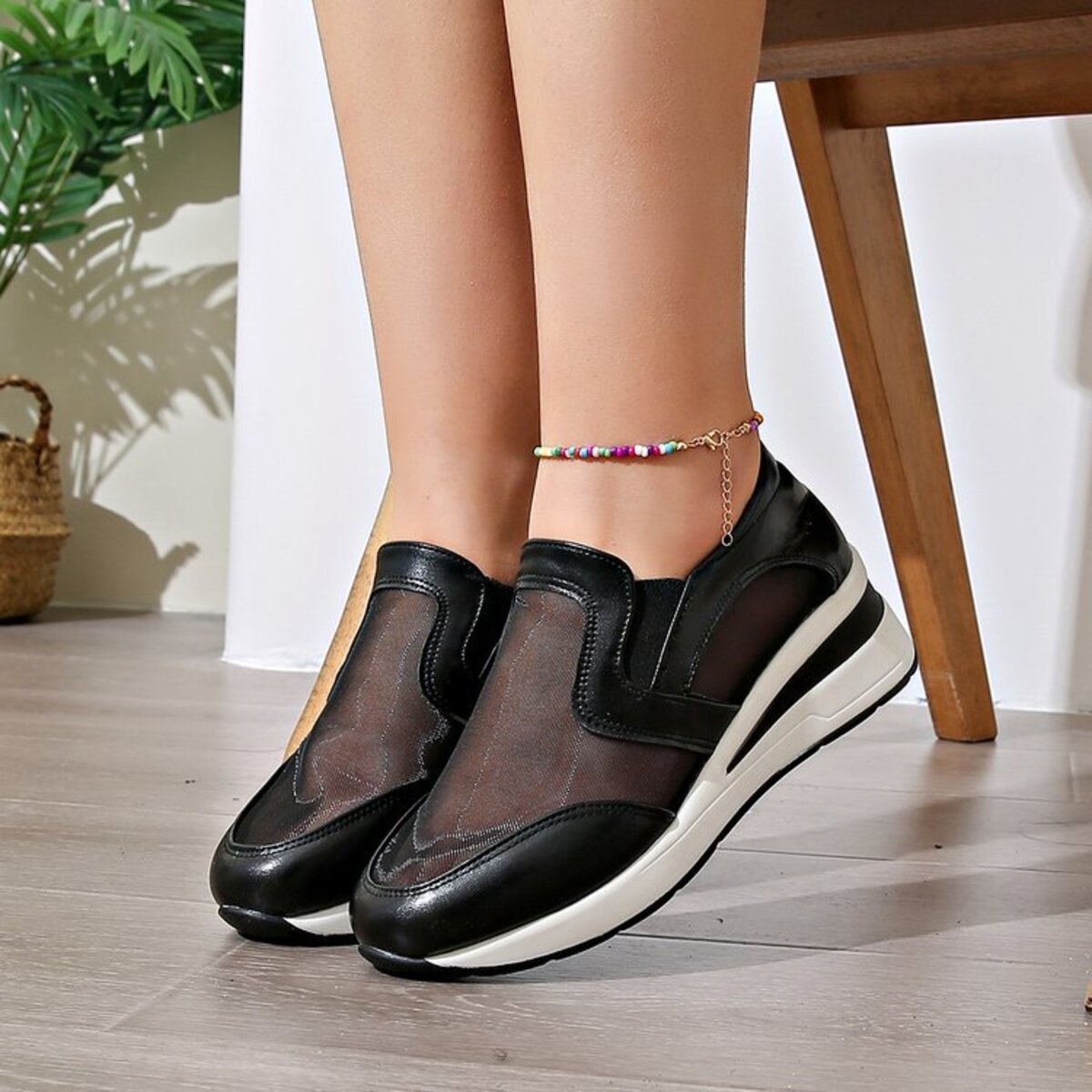 Round Toe Wedge Sneakers