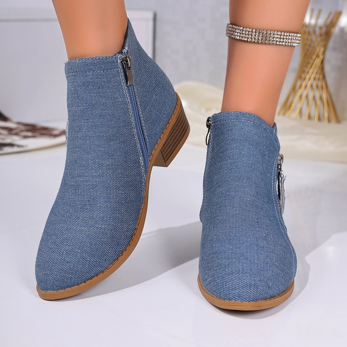Point Toe Block Heels Boots