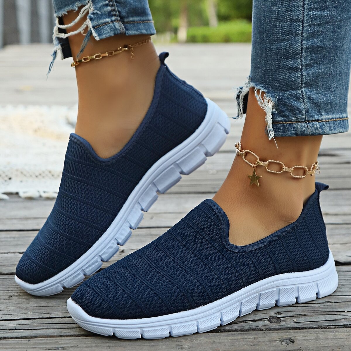 Round Toe Mesh Slip-Ons