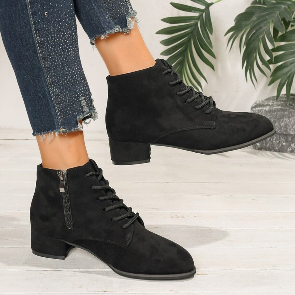 Lace-Up Block Heel Boots