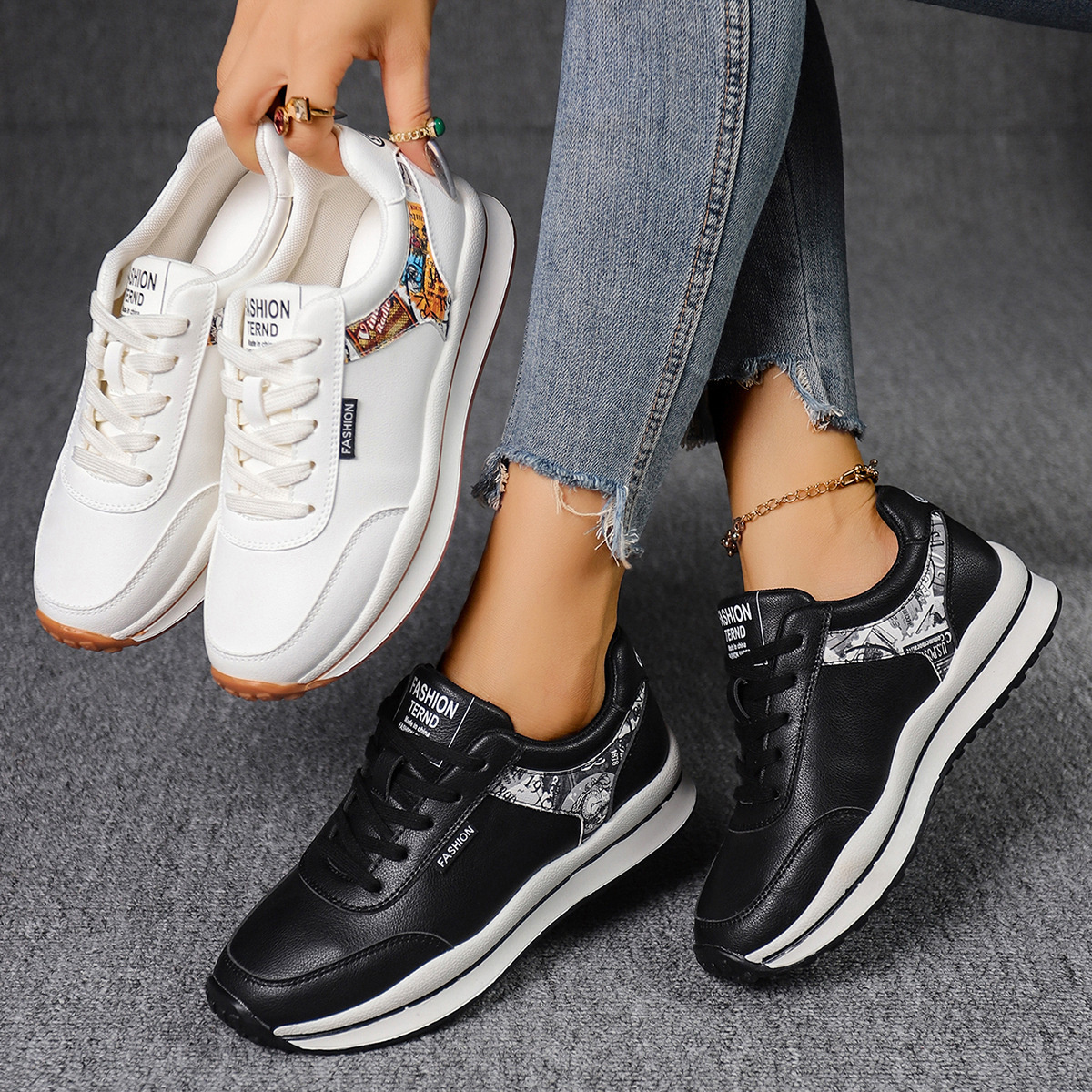 Round Toe Lace Up Sneakers