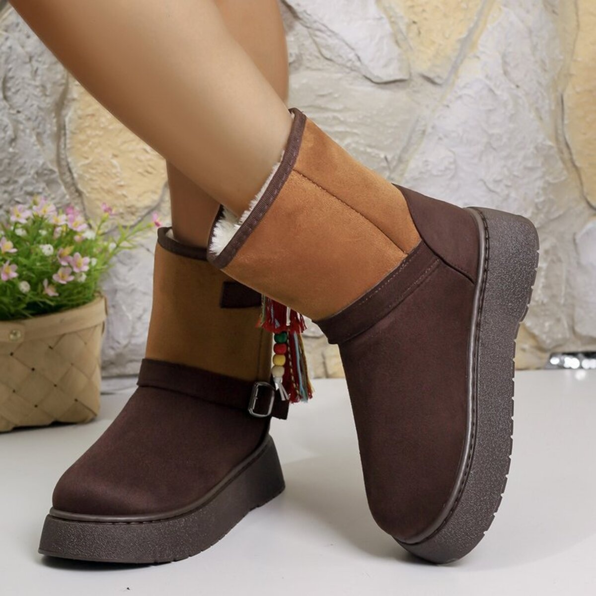 Bohemian Style Ankle Boots with Tassel Decor