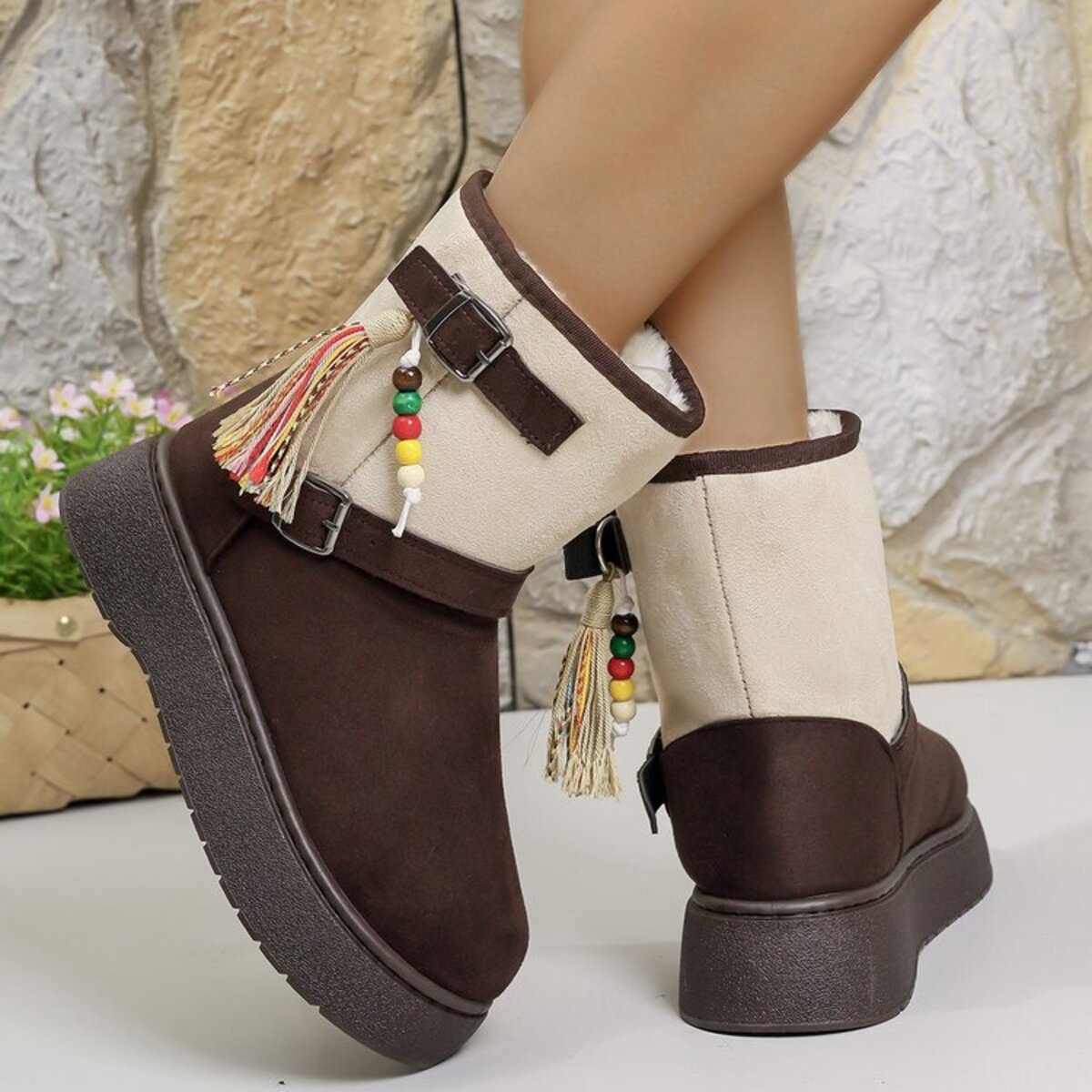 Bohemian Style Ankle Boots with Tassel Decor