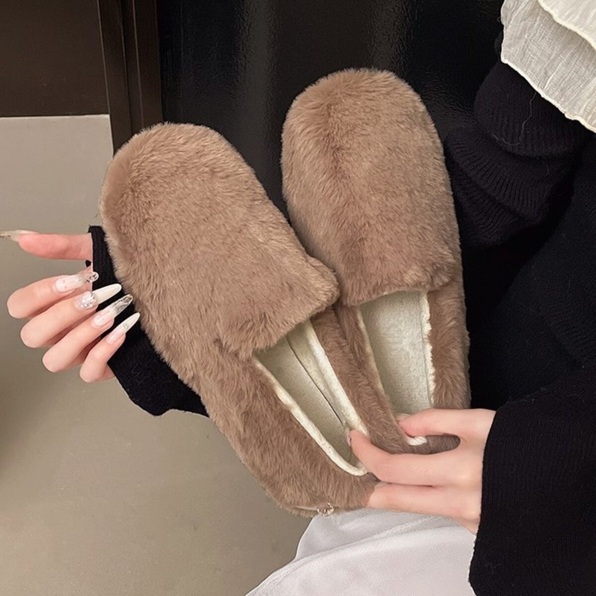 Fluffy Round Toe Slip-Ons