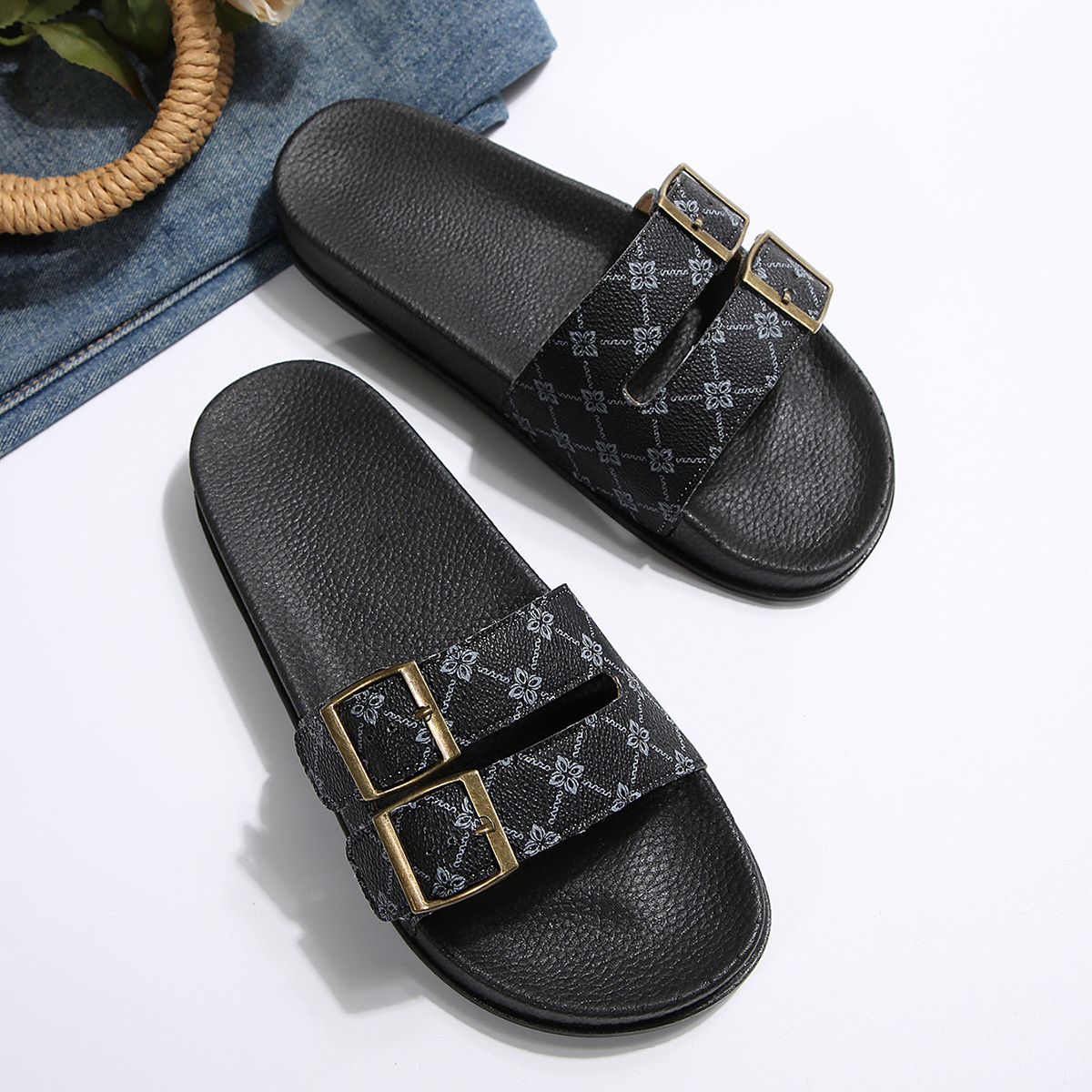 Open Toe Double Buckle Sandals