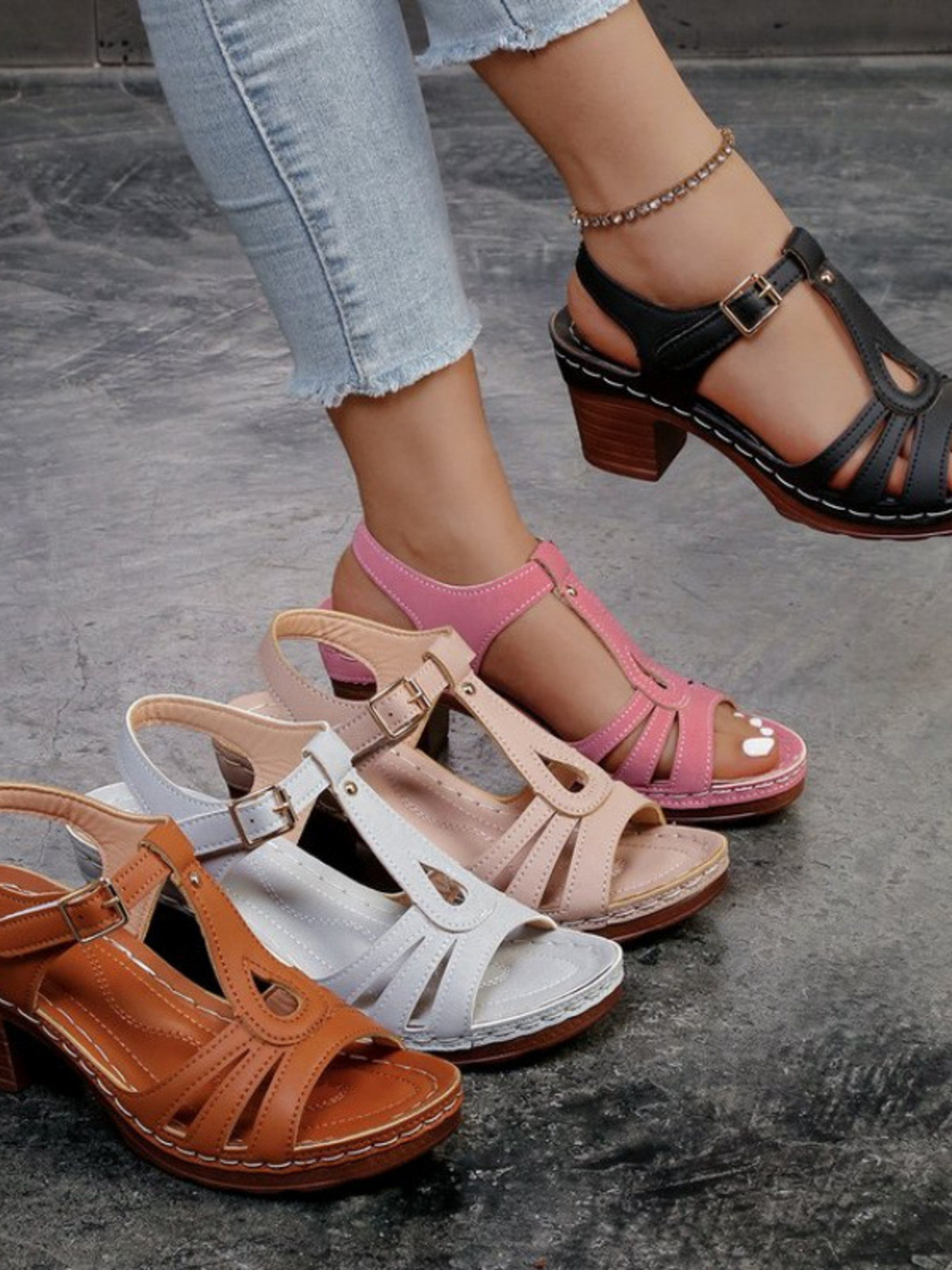 Multi-Strap Block Heel Sandals