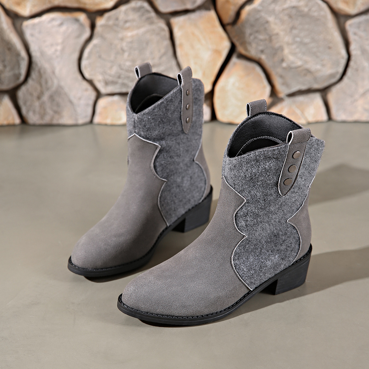 Point Toe Block Heels Boots
