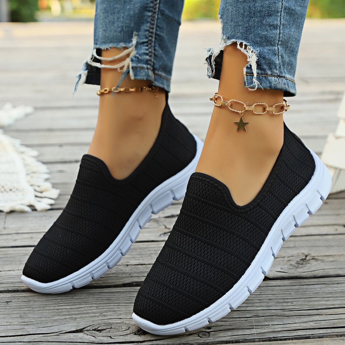 Round Toe Mesh Slip-Ons