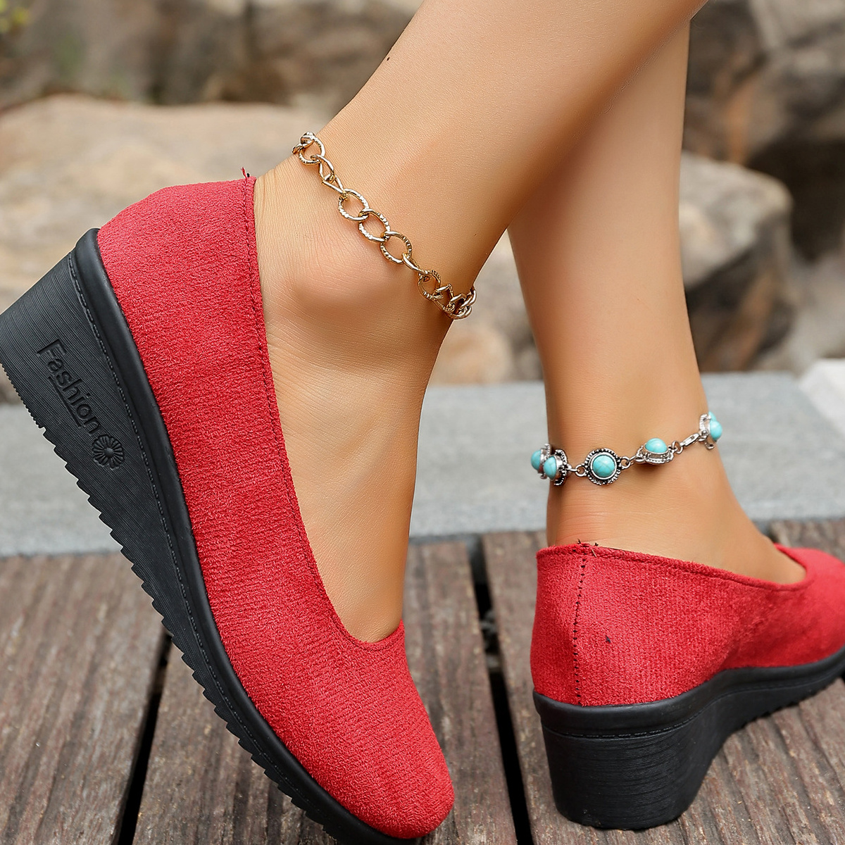 Round Toe Wedge Slip-Ons