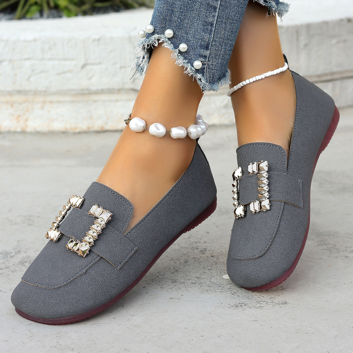 Decor Buckle Round Toe Slip-On