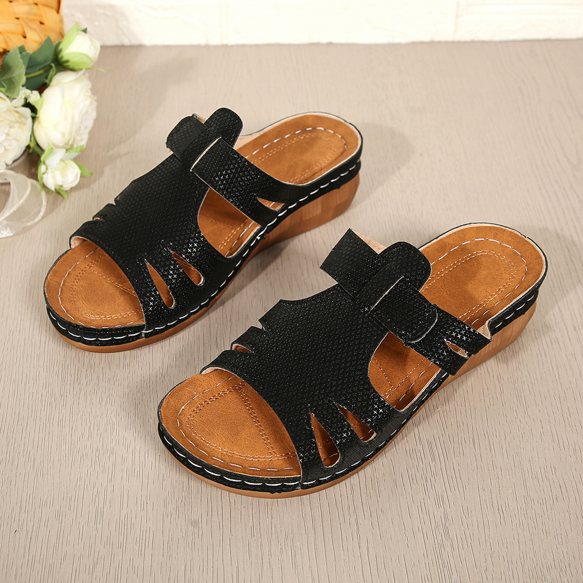 Cutout Open Toe Wedge Sandals