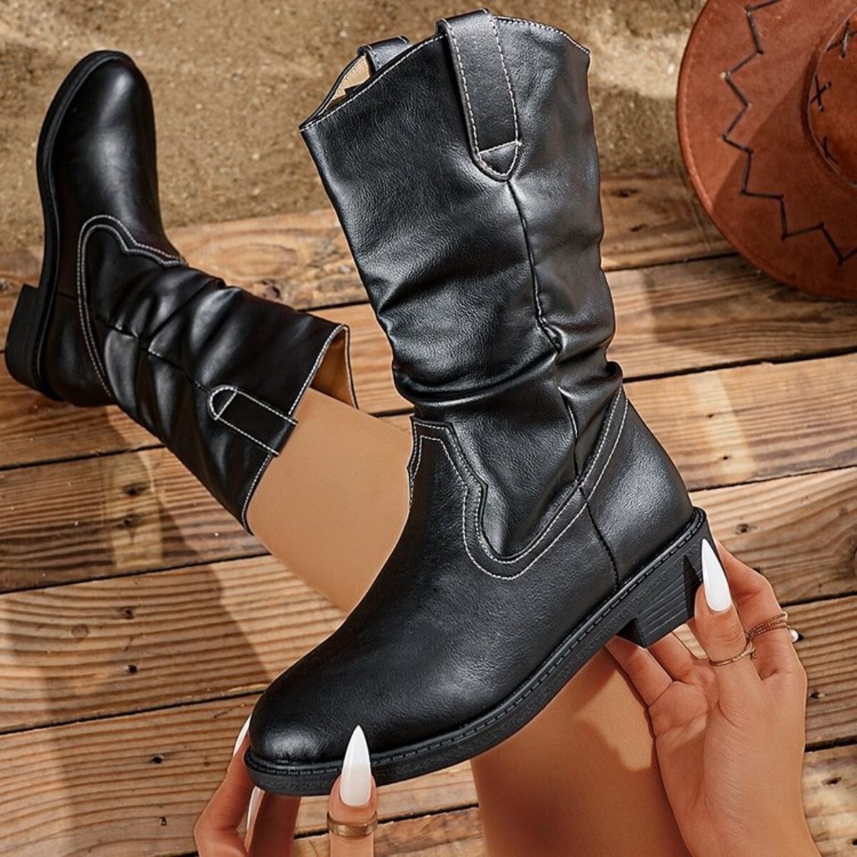 Round Toe Block Heels Boots