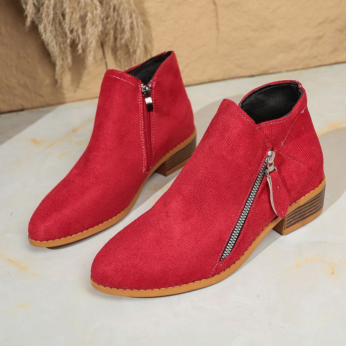 Point Toe Block Heels Boots