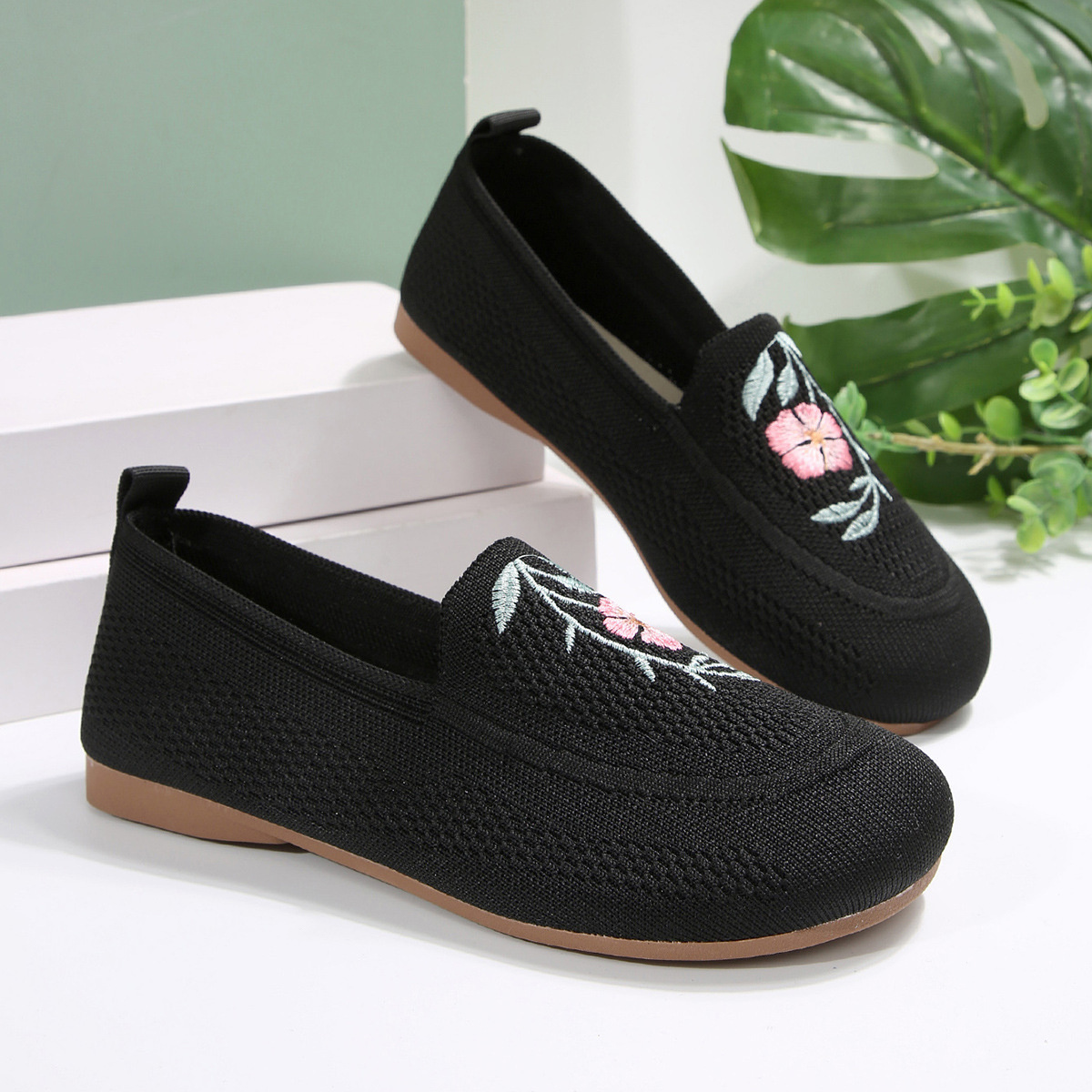 Embroidered Mesh Slip-Ons