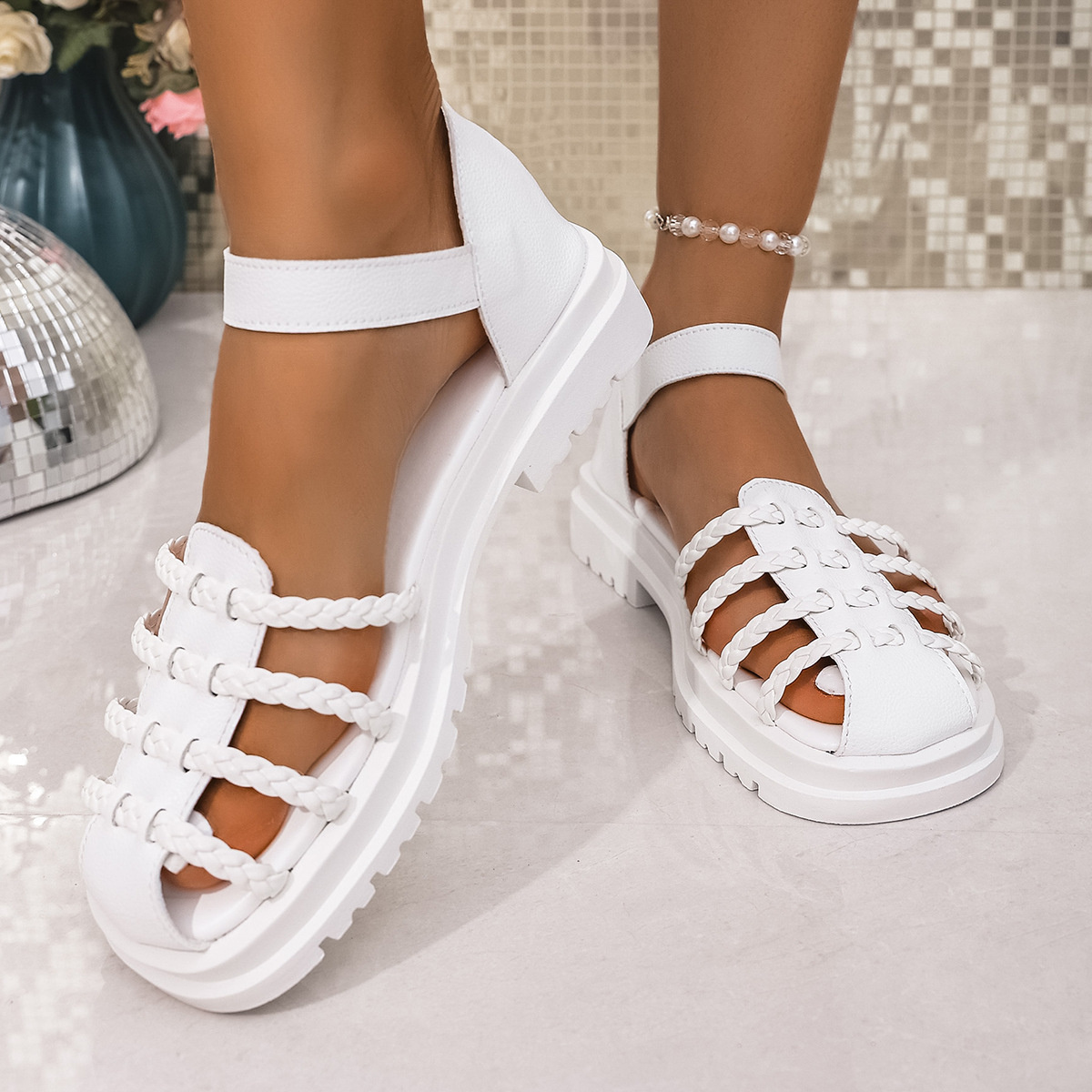 Braided Ankle Strap Sandals