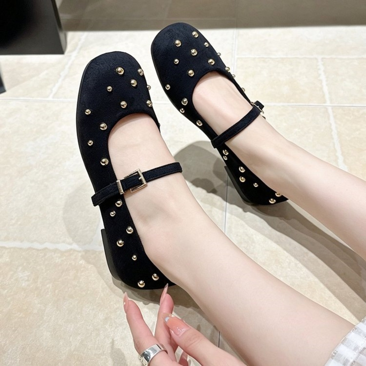 Studded Square Toe Slip-Ons