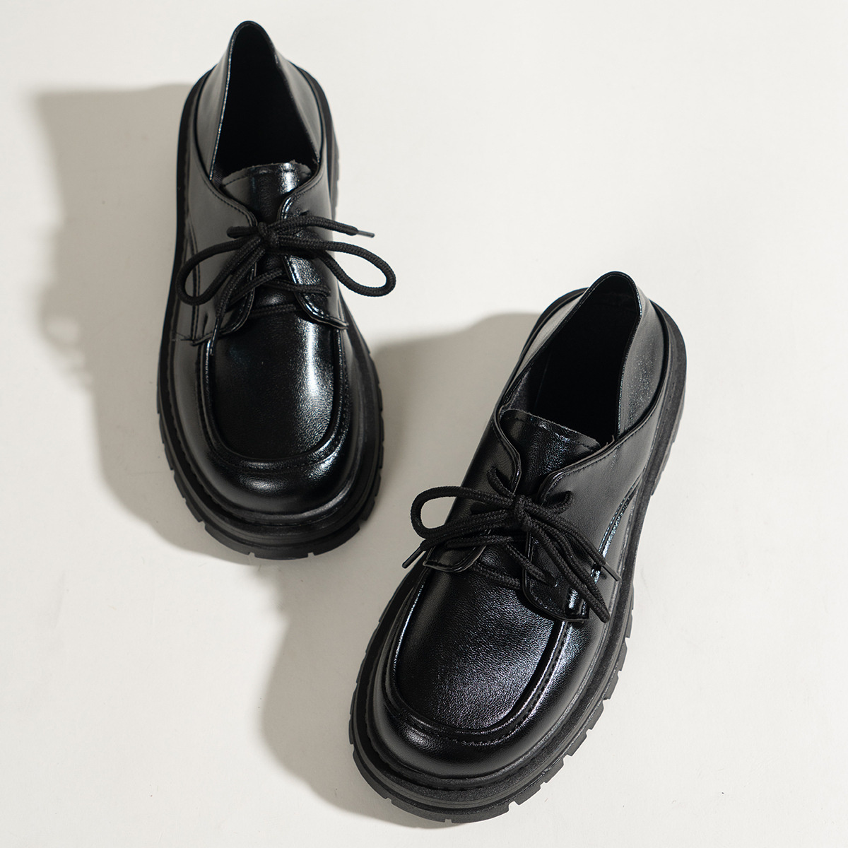 Leather Platform Loafers with Lace-Up Detail