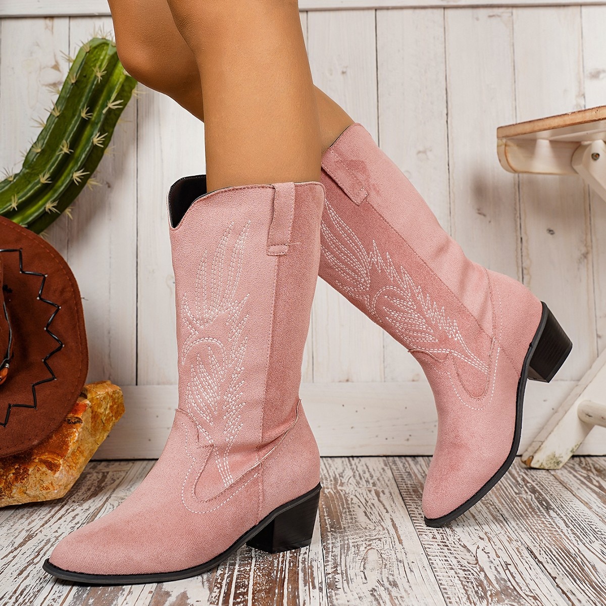 Point Toe Block Heels Boots