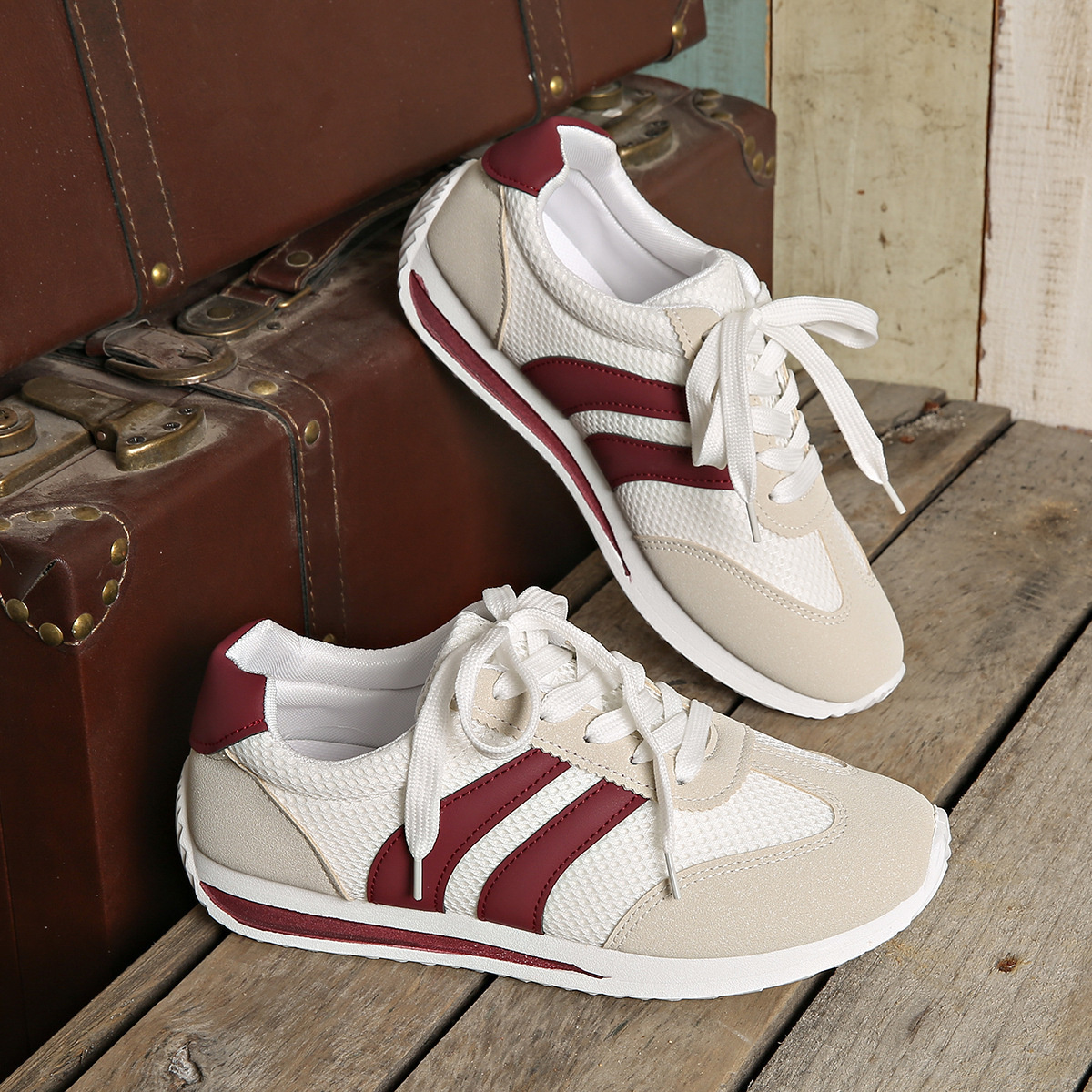 Striped Contrast Mesh Lace Up Sneakers