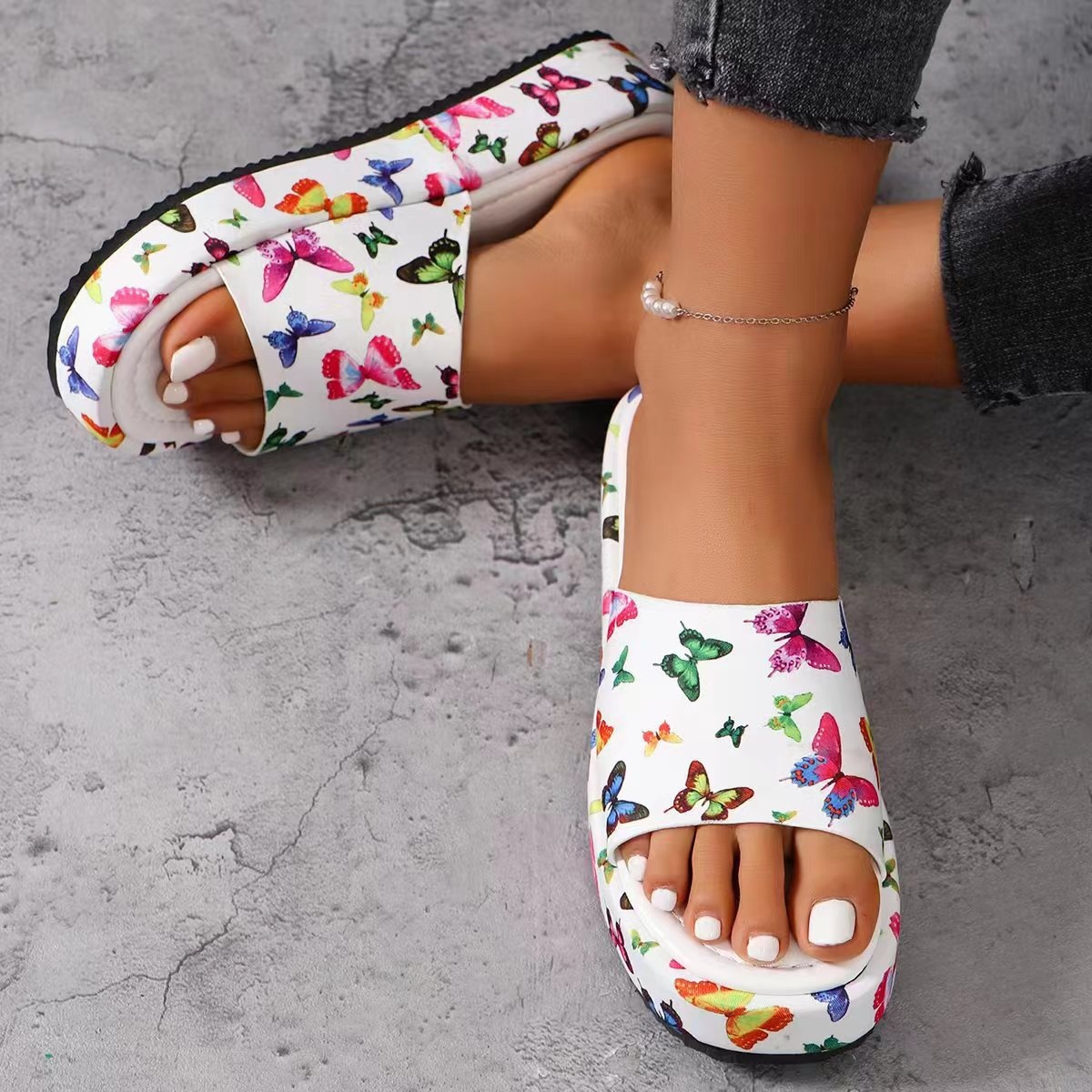 Butterfly Print Platform Sandals