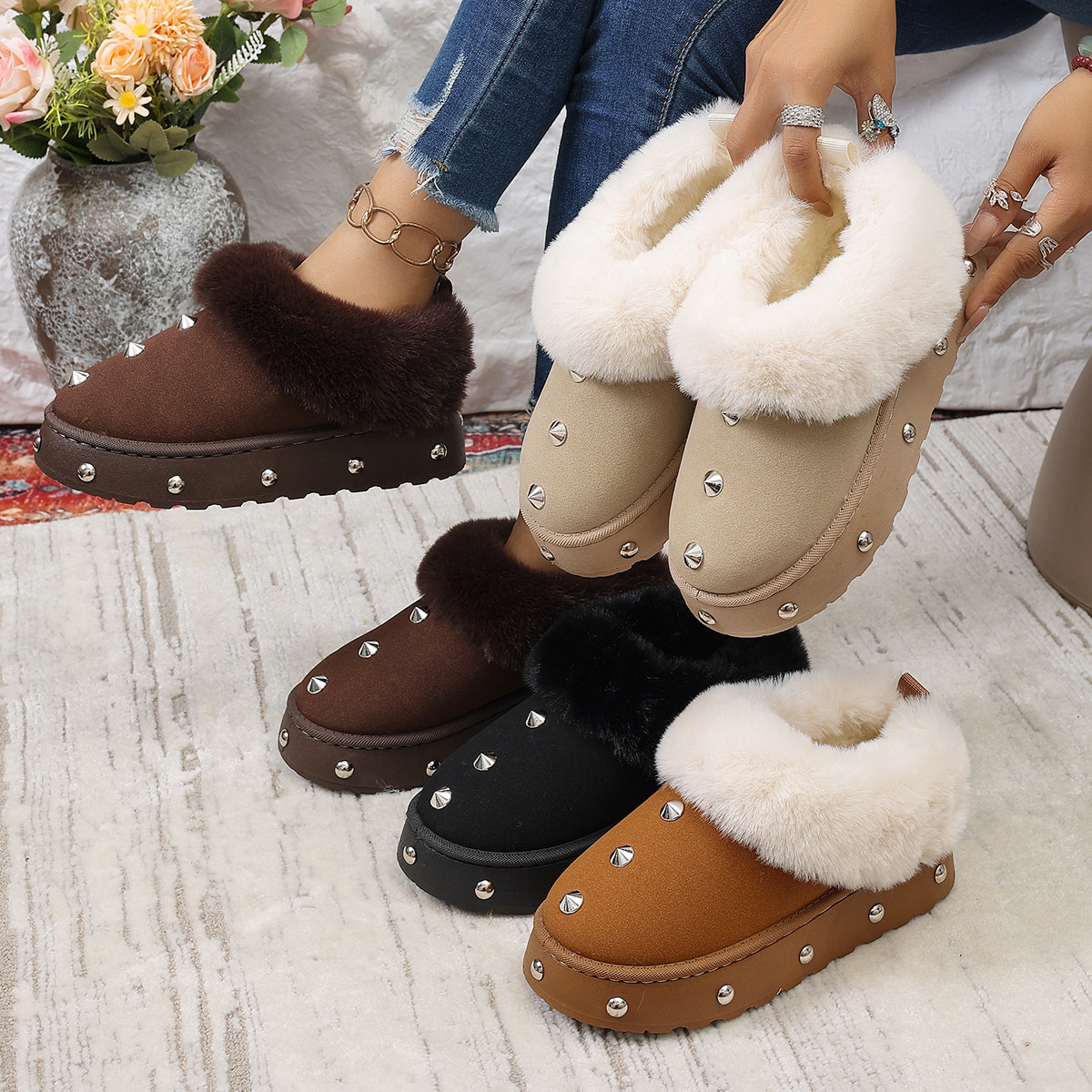 Studded Platform Faux Fur Lined Winter Boots