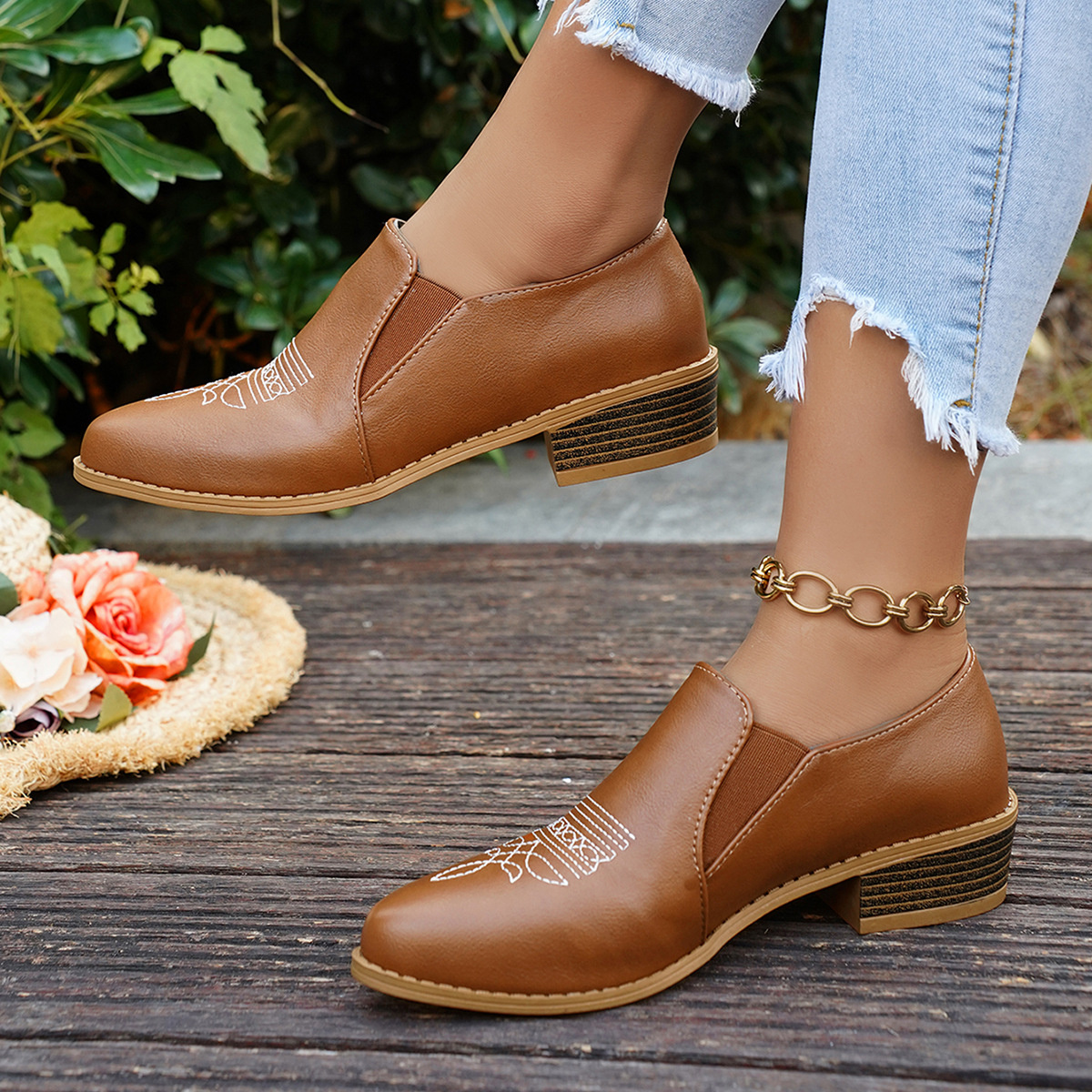 Point Toe Block Heels Loafers