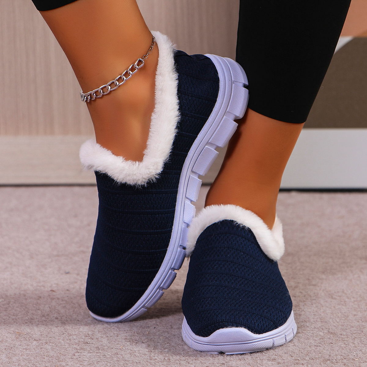 Breathable Mesh Fuzzy Slip-Ons