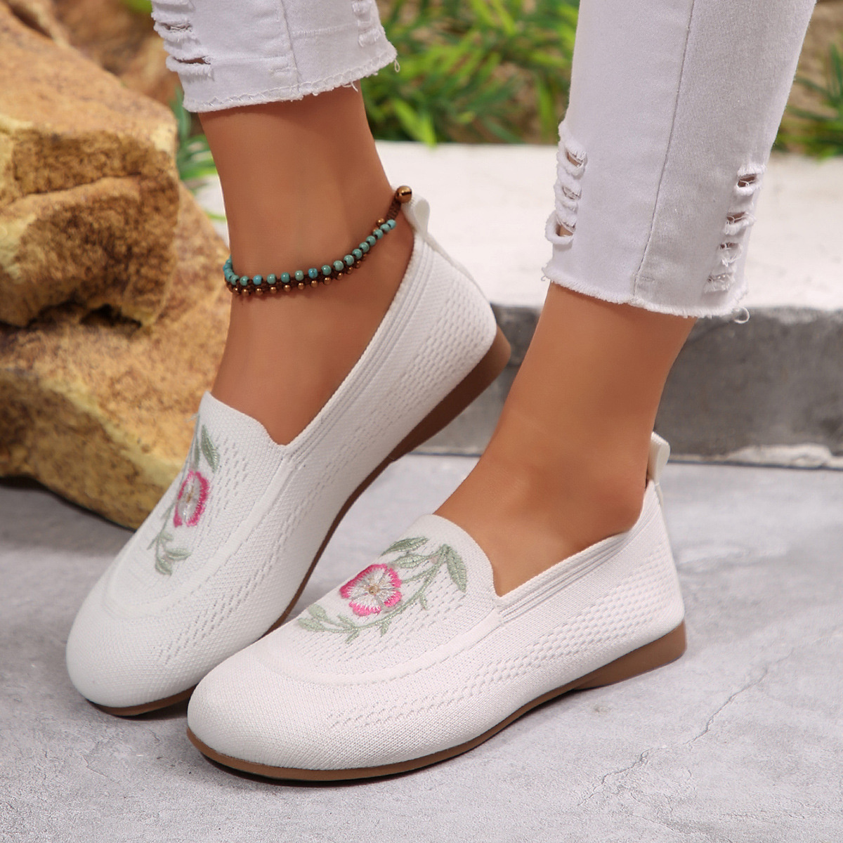 Embroidered Mesh Slip-Ons