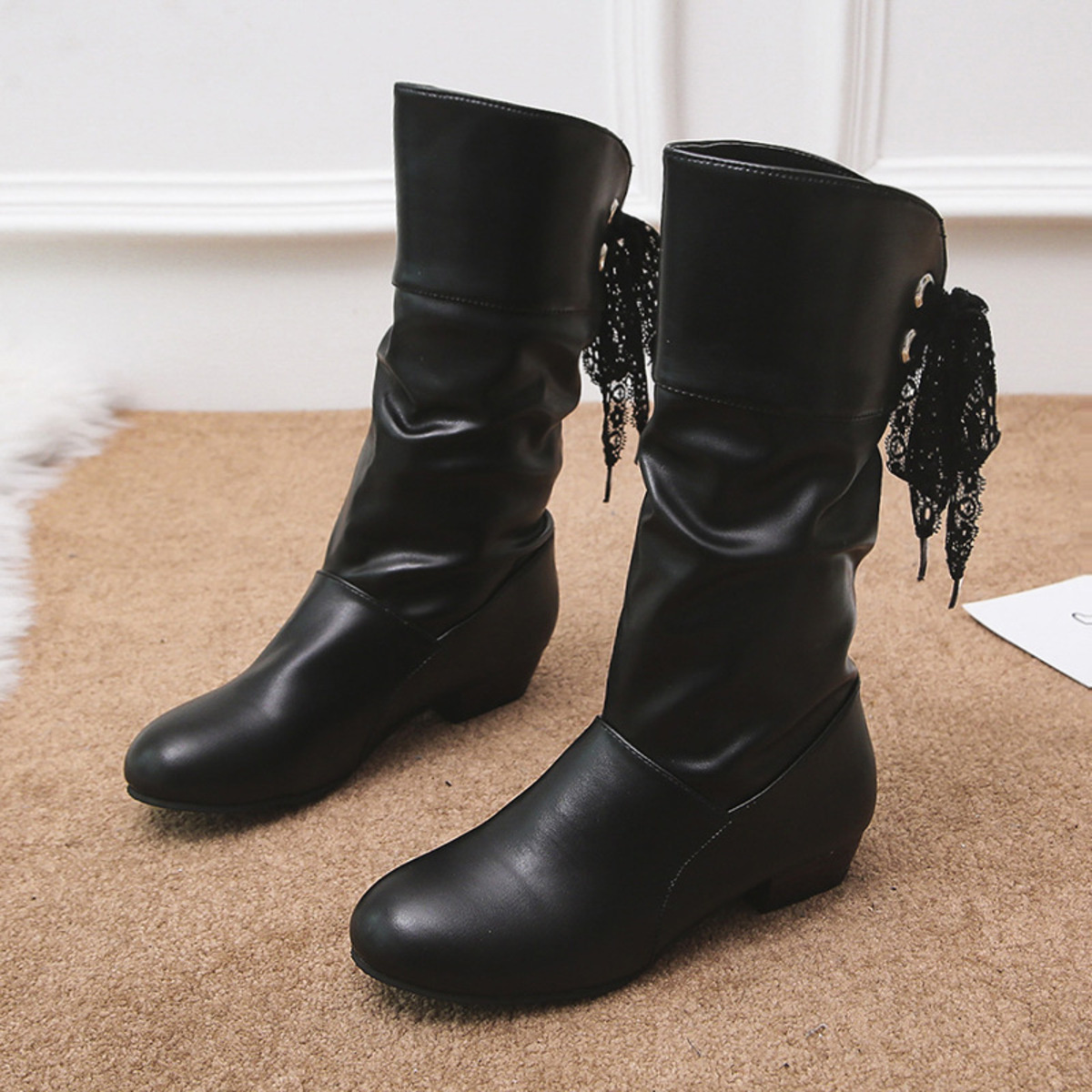 Round Toe Block Heels Boots