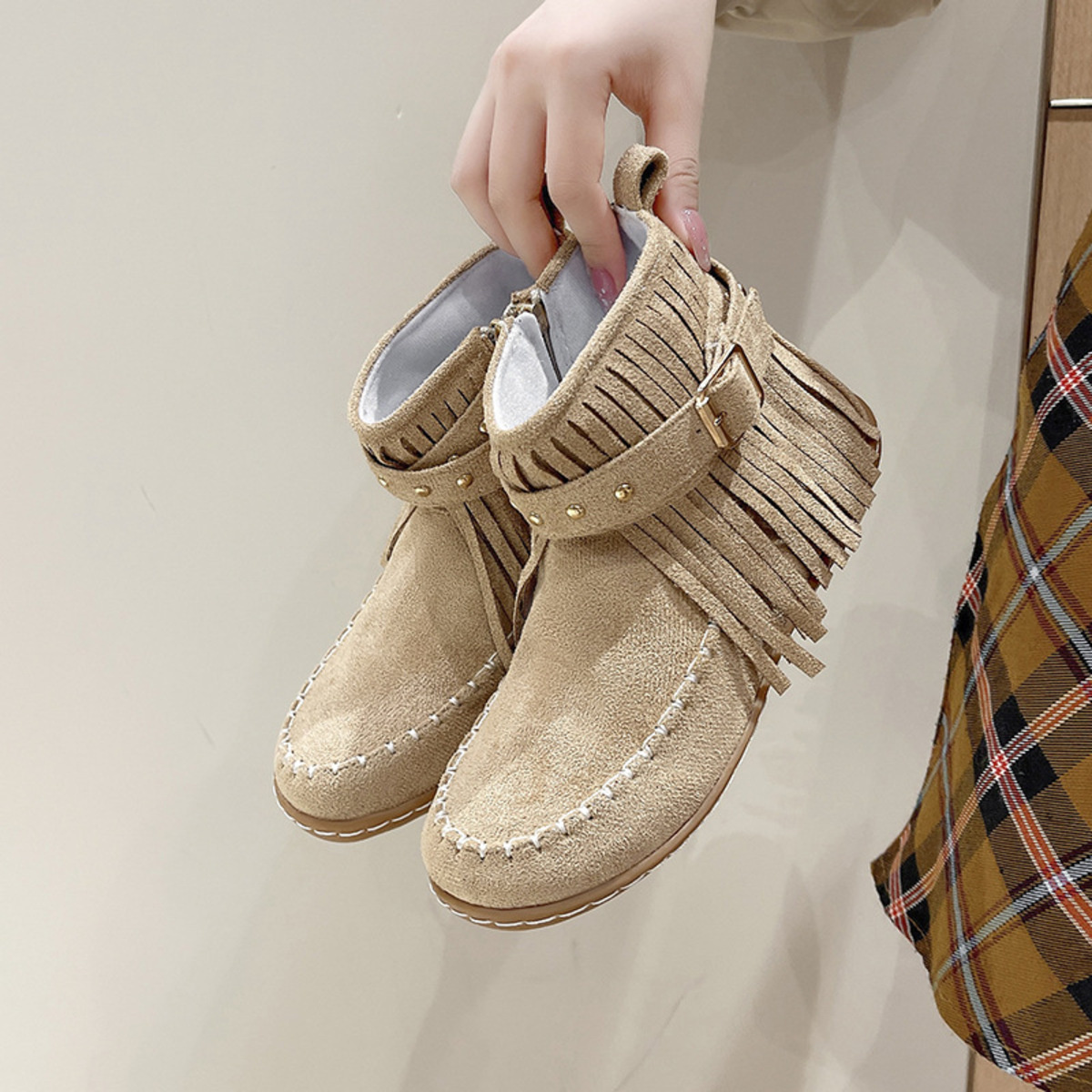 Fringe Round Toe Flats Boots