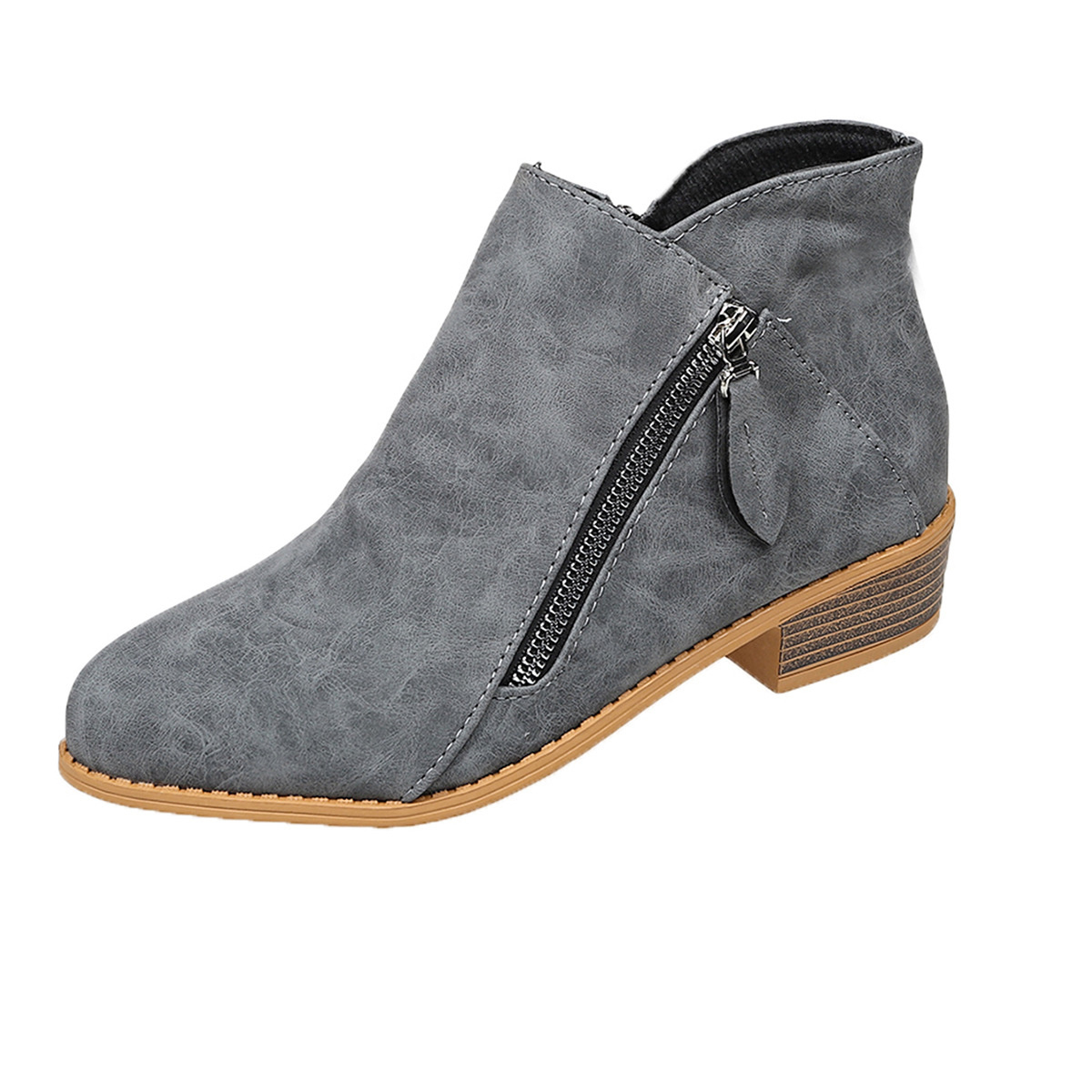 Size Zipper Block Heels Boots