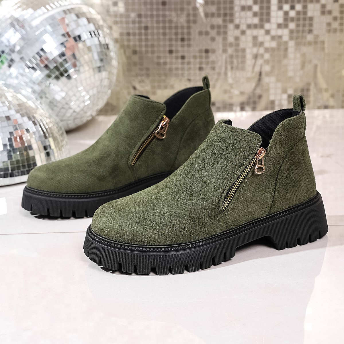 Round Toe Side Zip Ankle Boots