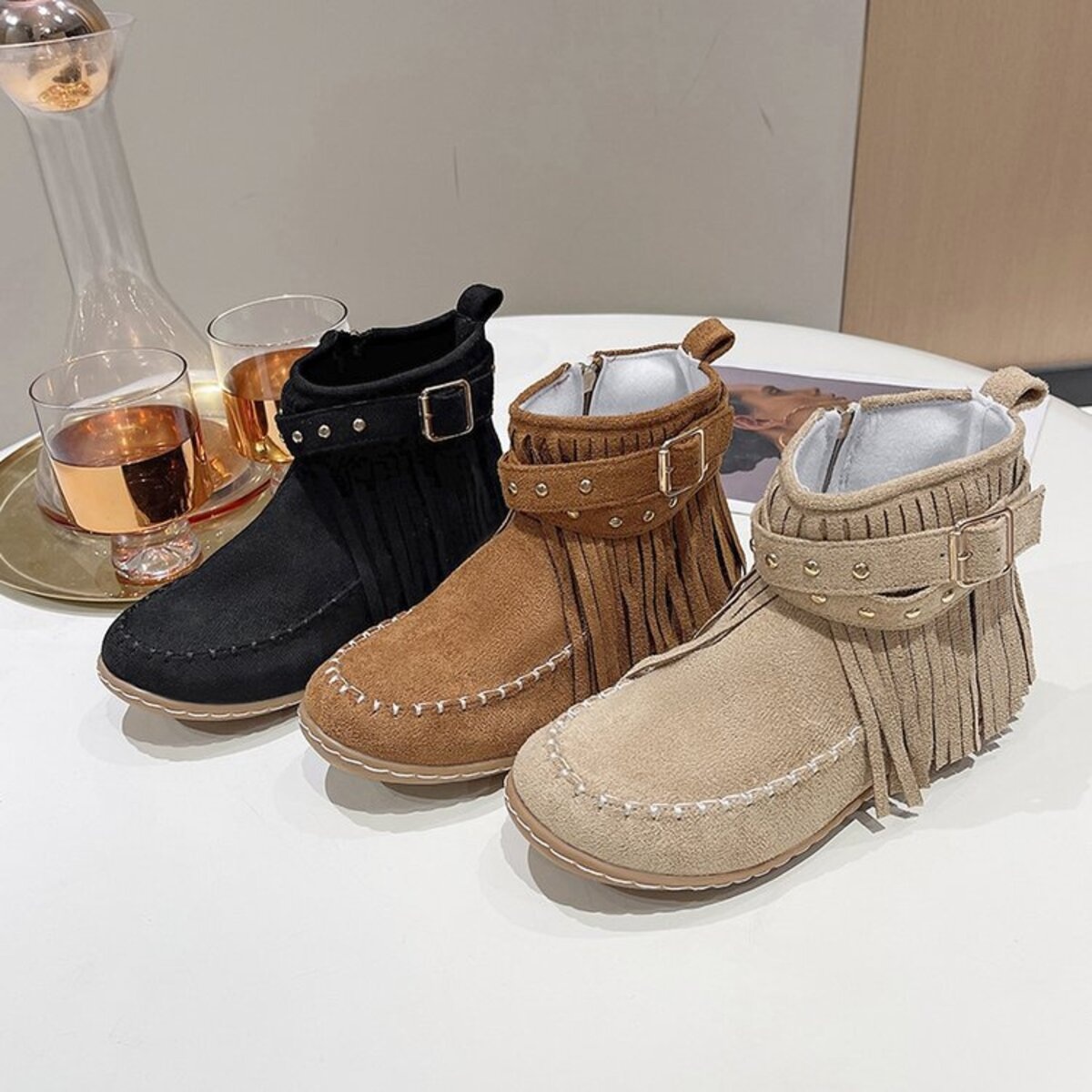 Fringe Round Toe Boots